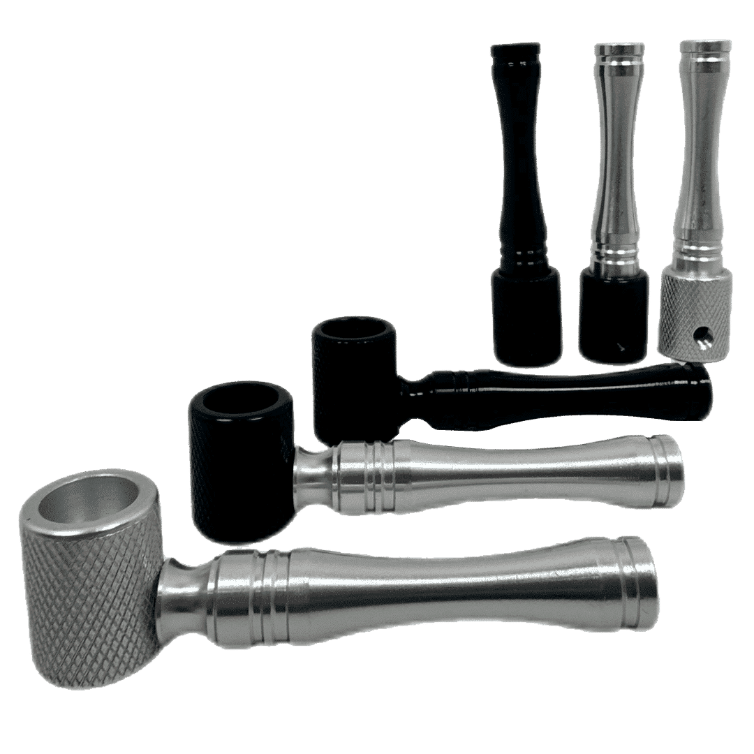 UAY0199-Pipa Metal Negro Plata Rosca