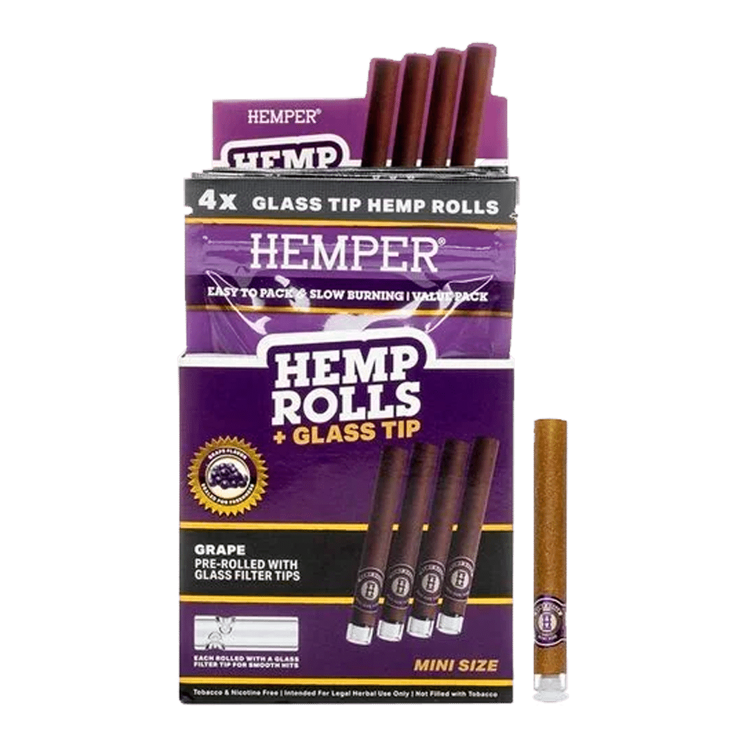 15014-Hemp Roll X4 mini GRAPE Glass Tip HEMPER