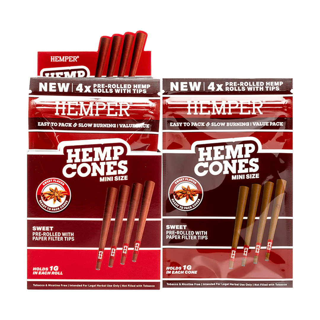 15018-Hemp CONESX4 mini SWEET Glass Tip HEMPER