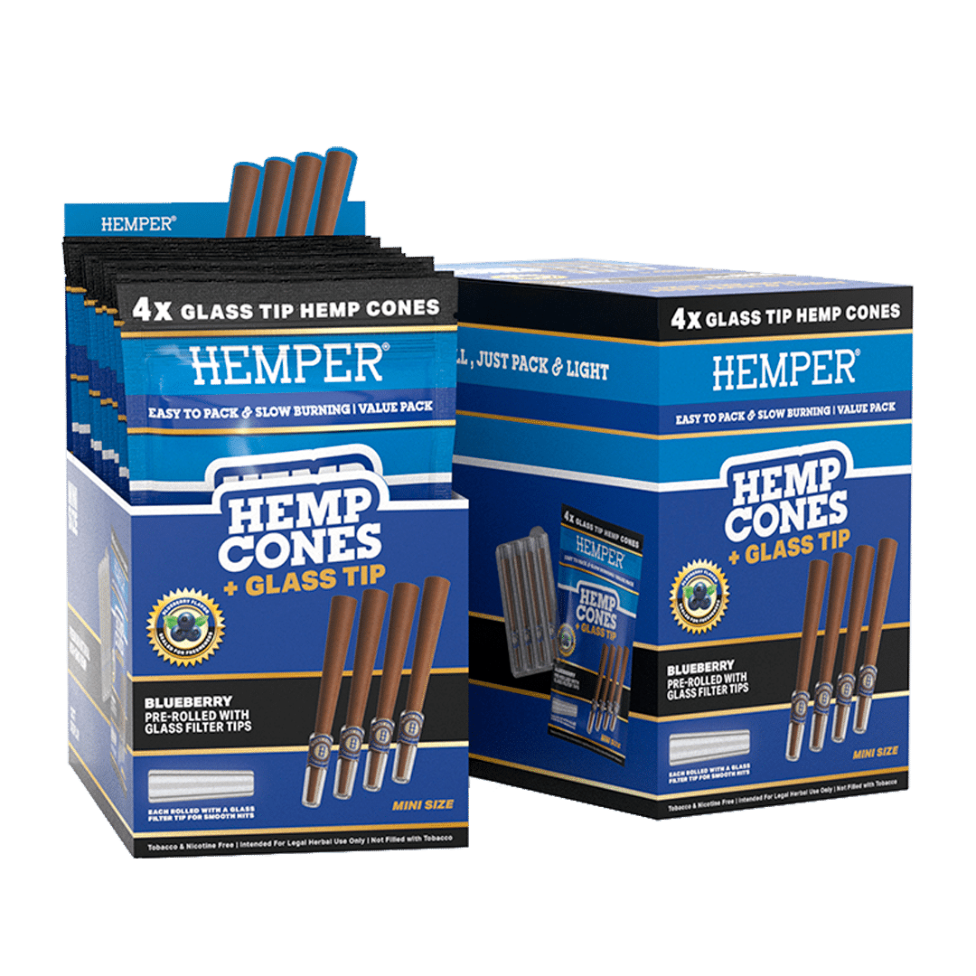 15019-Hemp CONESX4 mini BLUEBERRY Glass Tip HEMPER
