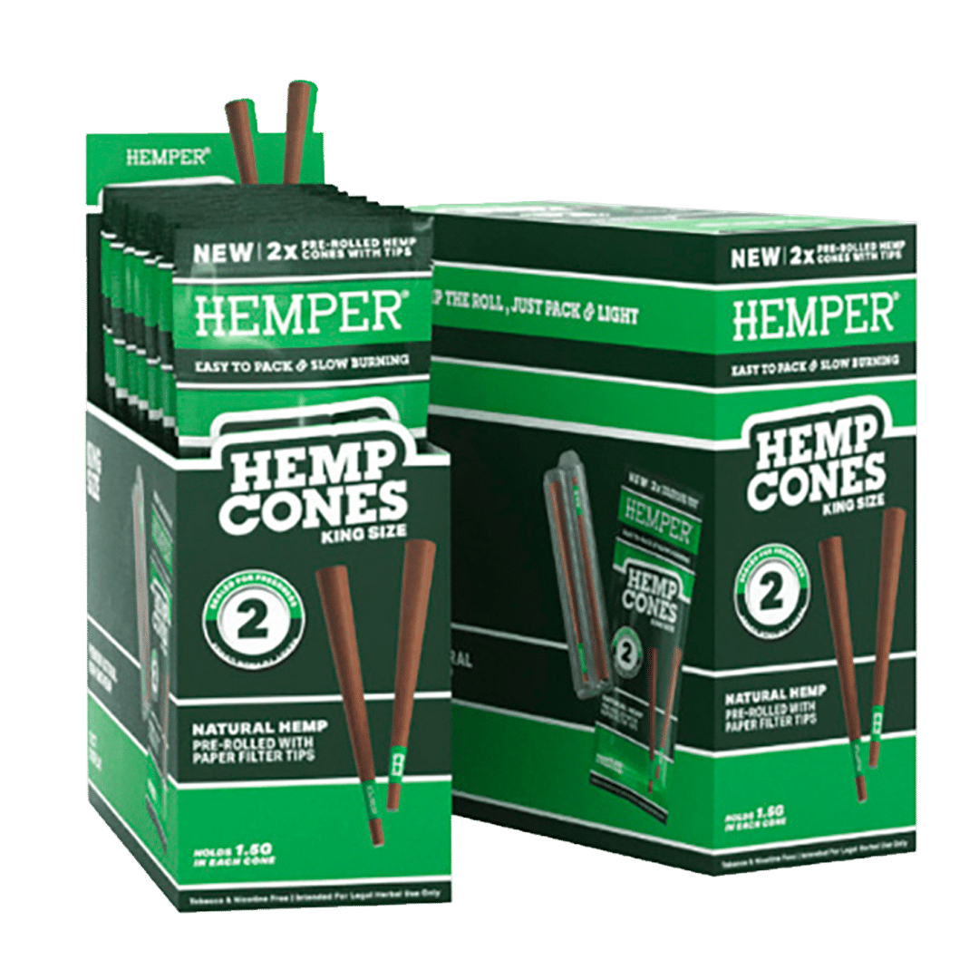 15023-Hemp CONESX2 KS NATURAL Glass Tip HEMPER