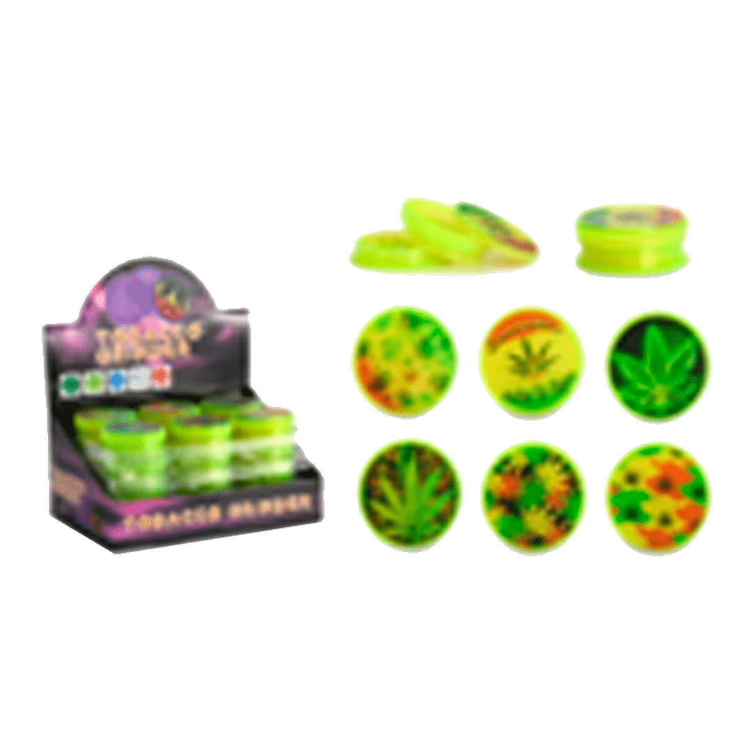 PKGID Glow in the dark Plastic Grinder with leaf print 3P