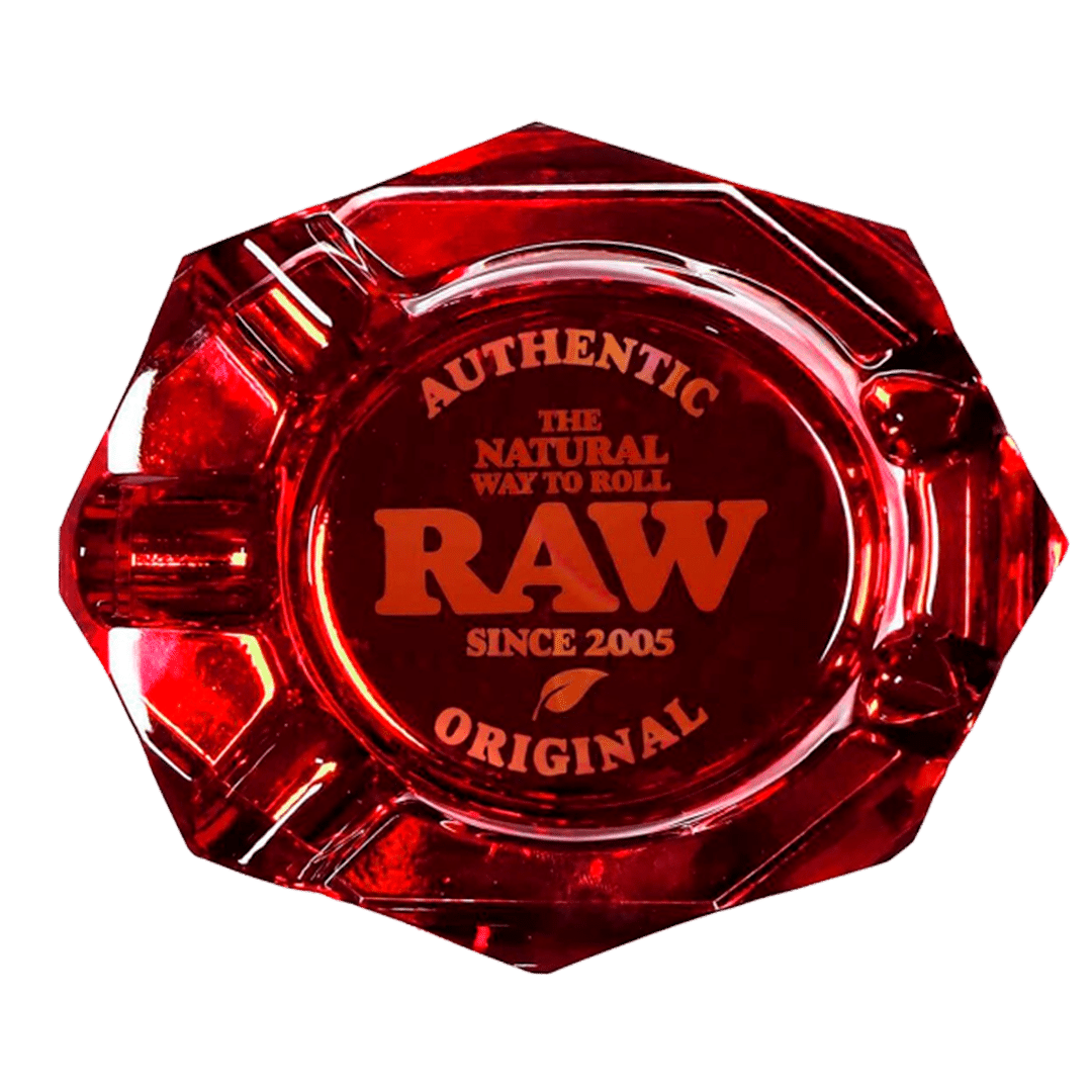 RAW RUBY GLASS ASHTRAY