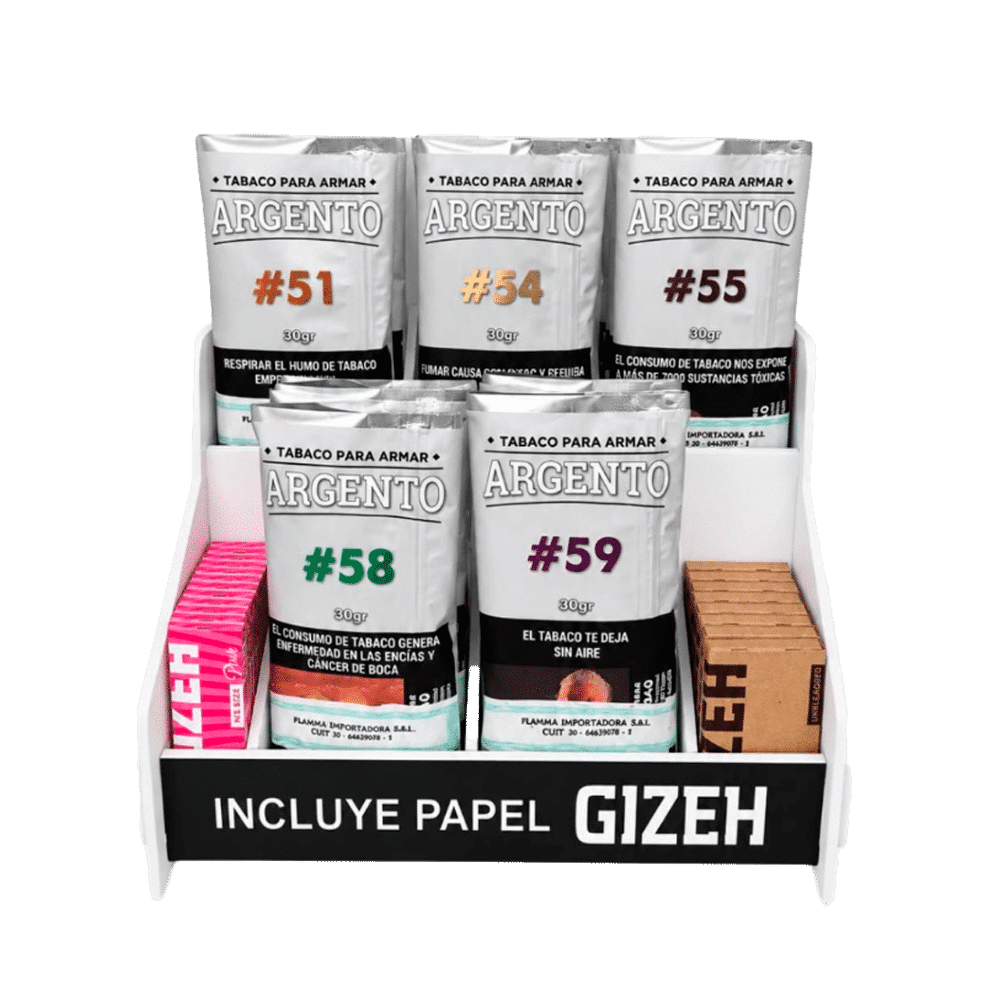 EXHIBIDOR ARGENTO X 20 + PAPEL GIZEH REGALO